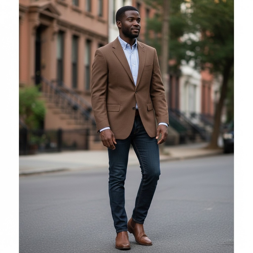 Kasper Blazer 38R Brown Excellent Faux Suede 3-Button Made in Canada L001385D